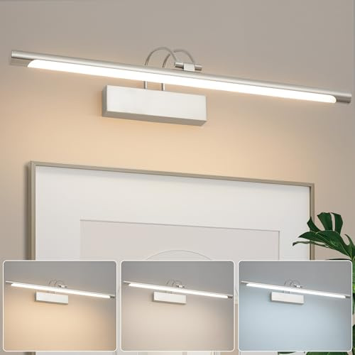 Actask LED Bathroom Mirror Light, Nickel Picture Lights for Wall with Switch IP44 270° Adjustable 60CM 3CCT 10W 750lm, Bathroom Lighting with Warm/Natural/White Light for Living Room Bedroom