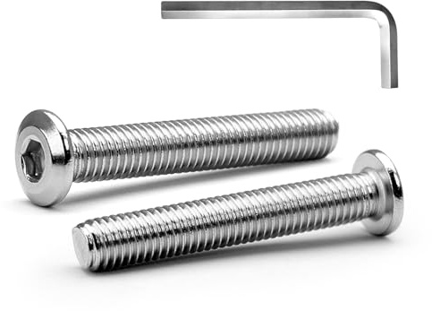 MINHER M6 x 50mm 20Pcs Tête Plate Vis D’assemblage à Six Pans Creux, Acier Inoxydable A2 V2A, Boulons de Meubles, Filetage Complet (Avec Clé Hexagonale)