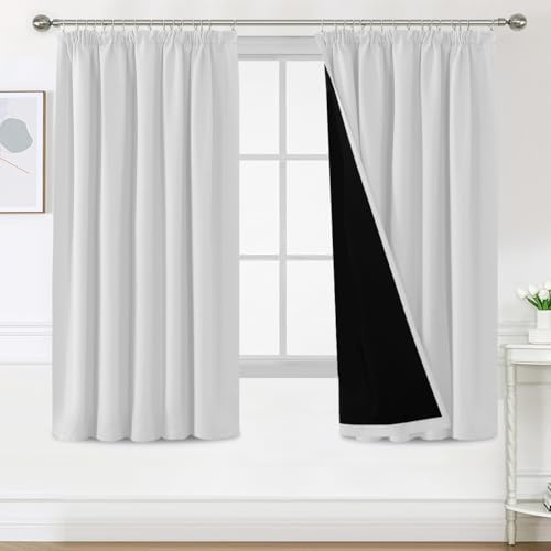 BellaHills Cortinas Blackout 100%,Opacas Plisadas para Dormitorio y Salón, Cortina Opaca Termica Aislante, Cortinas de Ventana con Pliegues, Gris Blanco,2 Piezas,140x175 cm