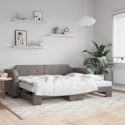 LAPOOH Tagesbett Ausziehbar Taupe 100x200 cm Stoff, Schlafsofa, Daybed, Bettsofa, Sofa Bed, Sofabett, Schlafcouch, Jugendbett, Bettgestell, Bettcouch - 3197642