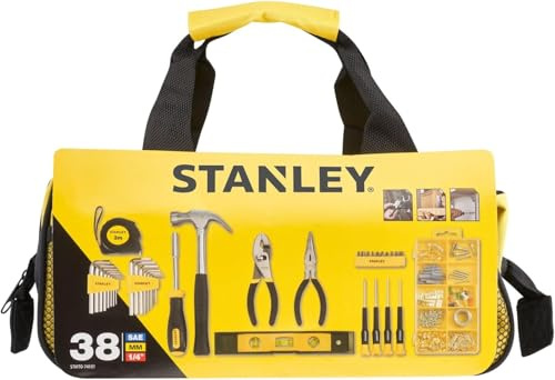Stanley Stmt0-74101 Composition d'Outils mix Dans Un Sac Souple - mesure - marteau - Tournevis Porte-Embouts - Tournevis de Précision - Pinces - Niveau… - Dimensions : 33 x 20 x 16.5 cm - 38 Pièces