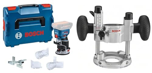 Bosch Professional 18V System Cordless Router GKF 18V-8 (incl. Parallel Guide, 2X Routing vac adaptors, Chip Shield, ¼” (6.35mm) Collet, Wrench, L-BOXX, Without Battery/Charger) + TE 600 Plunge Base
