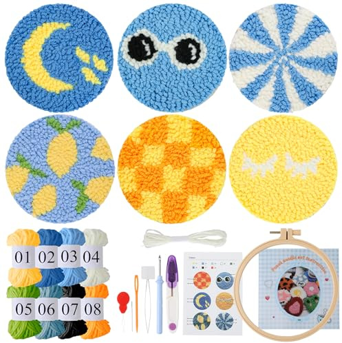 ZZXLLRO Punch Needle Kits Adults Beginners Punch Stitching Art Coaster Embroidery Making Set for Kids-Included All Tools