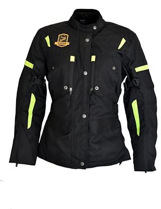 SUDSTAR MACAO Motorradjacke für Damen, 4 Jahreszeiten, Cordura 500D, wasserdicht, mit Reflektoren und Belüftung, CE-Schutz, Schwarz-Neongrün, XL