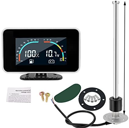 Medidor de Gasoil Deposito, Voltímetro de indicador de nivel de combustible 2 en 1 con Sensor de flotador de combustible voltímetro de medidor de coche LCD for motocicleta Sensor de flujo de combustib