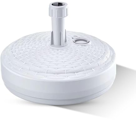 GARDENIX Pied de Parasol Rond, Blanc, Aspect rotin, Plastique, remplissable avec du Sable, de l'eau, des graviers pour Le Jardin, la Plage, la terrasse