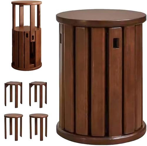 Stapelhocker aus Holz, 4er-Set, minimalistischer Beistelltisch aus Massivholz, multifunktional, platzsparend, Hocker für Wohnzimmer und Schlafzimmer
