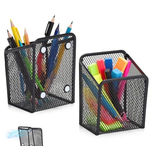 DHSWNNG 2 Stück Magnetisch Aufbewahrungskorb, Magnetischer Aufbewahrungskorb Metall Netz Magnetischer Schreibtisch Organizer Magnetischers Stiftehalter Magnetisch für Spind Zubehör
