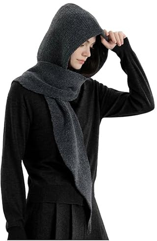 Halemet Women Knit 2-in-1 Hat and Scarf Winter Hat Scarf for Women Warm Shawl Wrap with Hood Balaclava Cap Poncho Neck Warmer