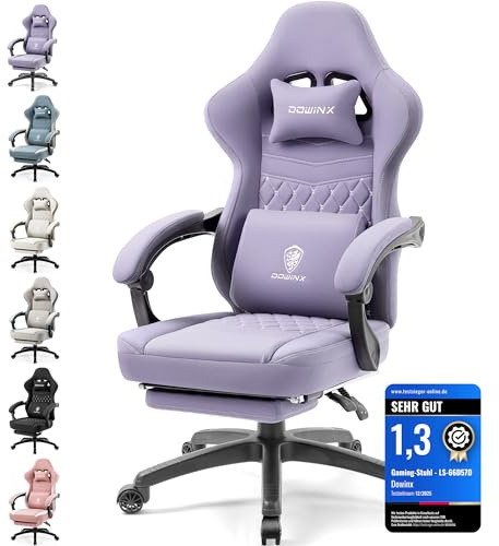 Dowinx Gaming Stuhl Stoff Bürostuhl mit Taschenfederkissen, Verstellbarer Gaming Chair mit Kopfstütze, Ergonomische Racing Gaming Sessel mit Fußstütze (Lila)