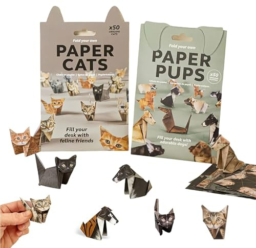 Cozora Lot de 50 kits origami en papier à faire soi-même, motif chats origami 3D pour adultes et enfants, activités créatives amusantes en papier, cadeau en papier fait à la main et décoration de