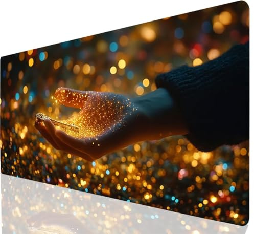 Schreibtischunterlage Hand XXL 900 x 300 mm Mauspad Gelb Mousepad groß mit Motiv, Gaming Mauspad mit Vernähte Kanten WassXerdicht Anti-Rutsch Verbessert Präzision Geschwindigkeit, BüRospiele a-5699