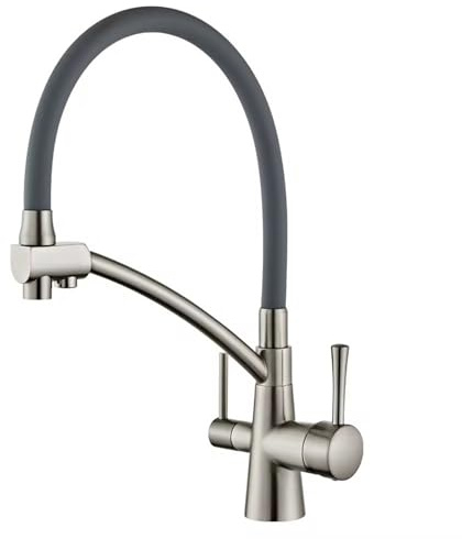 Küchenarmatur 3 Wege Flexibel Drehbar 2 Griffe Armatur Küche Messing-Gebürstet