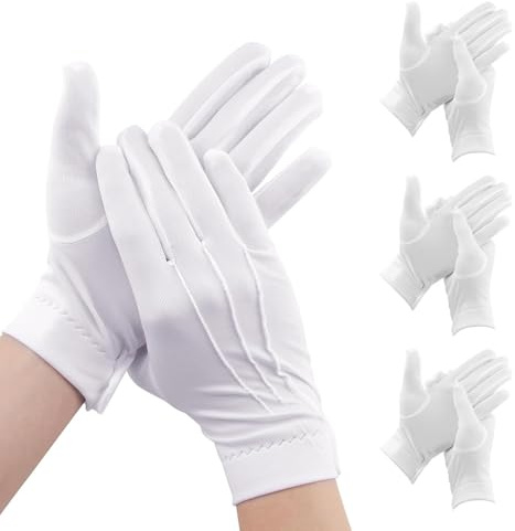 JinRuiCPeng 3 Paar Weiß Handschuhe, Nylon Baumwolle Handschuhe Weiß, Parade und Etikette Handschuhe für Damen und Herren, formelle für Smoking, Ehrengarde, Zeremonien und Events, Damen