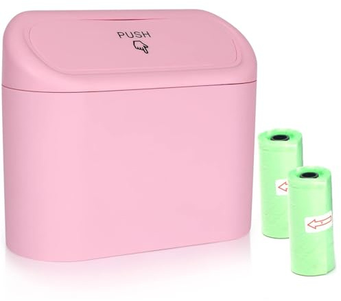Einesin Papelera para Coche, Mini Cubo de Basura con Tapa y 40 Bolsas de Basura, Organizador de Coche Pequeño para Almacenamiento y Organización, Accesorios de Coche, Capacidad 1,4L