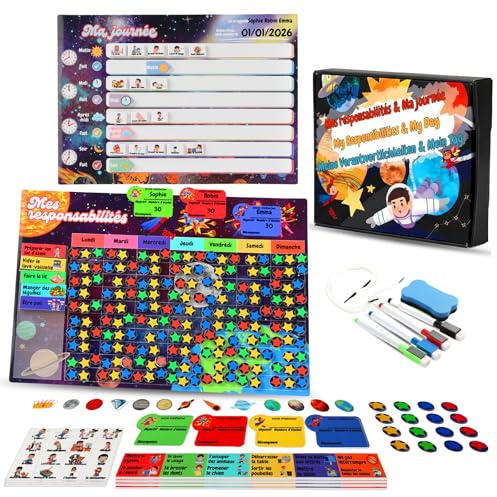 Tableau Récompense Enfant Montessori-Jeu Educatif Routine Matin Soir 2-en-1