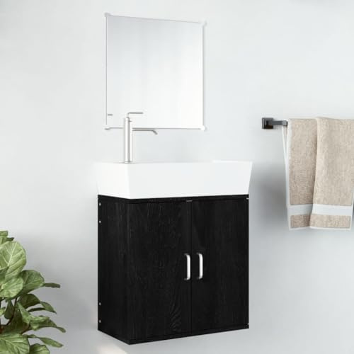 Fangmaliuyun Set di 2 mobili da bagno nero con mobiletto per lavandino, 48 x 25 x 48 cm, in legno e vetro, 40 cm, moderno e durevole, per piccoli bagni e WC degli ospiti