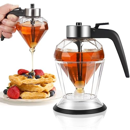 No-Drip Glass Honey Dispenser with Plastic Stand Bee Decorative Honey Storage Jar, Syrup Dispenser for Honey, Syrup - 8 oz-glass food containers for kitchen,best gift