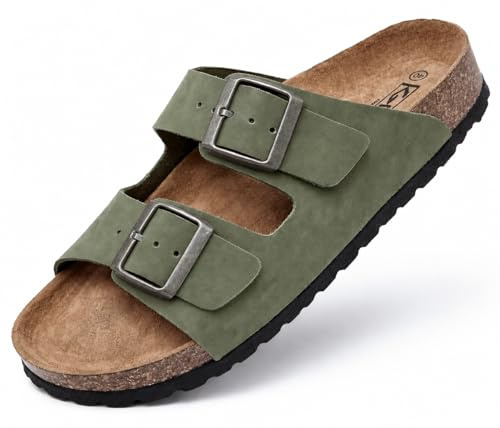GONKOS®, Sandali Uomo Donna in Pelle, Vera Pelle, Sughero Naturale, Sandali Donna Estive Ciabatte Donne Uomo, Qualità Made in Spain, Colore Verde Taglia 41