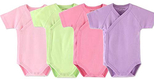 Blueleyu Unisex-baby kortärmad onsies bomull baby bodysuit pack cardigan onsies spädbarn, Lila/djup rosa/grön/rosa, 3-6 Månader
