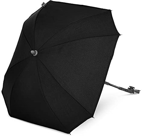 ABC Design Universal Sonnenschirm Sunny – für Kinderwagen und Buggy – UV-Schutz 50+ – Universalhalterung für Rund- und Ovalrohre – Farbe: black