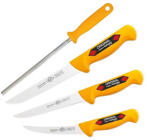 EIKASO Solingen Germany 4-Teiliges Profi Messer Set, geeignet als Metzgermesser, Fleischermesser, Schlachtermesser, Ausbeinmesser & Kochmesser aus Molybdänstahl 1.4116 für Profis und Privat