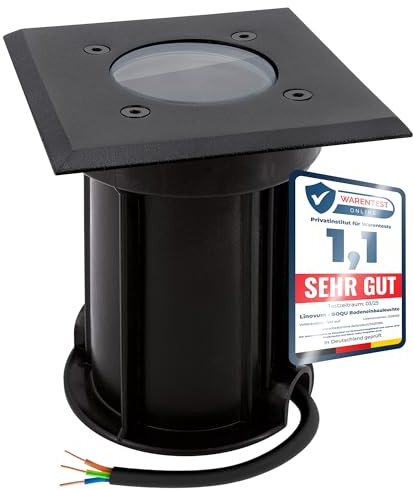 linovum BOQU Bodenstrahler schwarz eckig IP67 GU10 befahrbar | Befahrbarer Bodenstrahler bis 500kg schwarz eckig - für Wege & Beete, für GU10, inkl. Einbaudose, IP67 (ohne Leuchtmittel)