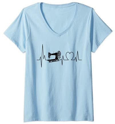 Damen Nähmaschine Herzschlag Näherin Stricken Schneiderin Geschenk T-Shirt mit V-Ausschnitt