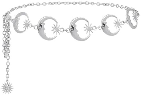 Liitata Cadena de Cinturón de Metal Vintage con Diseño de Luna y Colgante de Sol, Estilo Punk Hip Hop, Hueco para Vaqueros, Vestido, Suéter Abrigo, 1 Pieza
