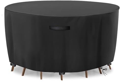 GARPROVM Round Garden Table Cover 230x100cm Heavy Duty 420D Oxford Waterproof Windproof Anti-UV Outdoor Patio Furniture Cover with Air Vents for Garden Set Black