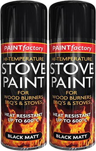 Q&H High Temp Black Matt Spray Paint 400ml - Stove Paints for Wood Coal Burner, Stoves, BBQ's, Chimneys, Fireplaces - Heat Resistant 600°C - & Quick Drying Provide Great Coverage & Adherence Home (2)