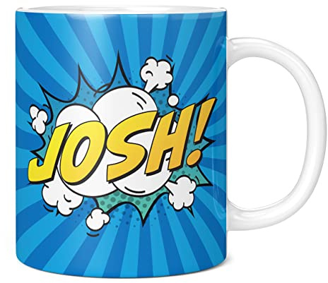 Mug Monster - Personalised Name Mug, Comic Super Hero Customised Gift with Text - Ceramic Coffee Cup, Gift for Men or Women, Extra Large and Giant Available, 20oz White, Blue