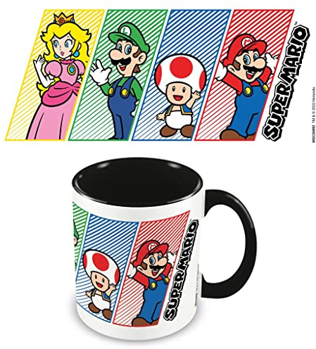 Super Mario Tasse Charaktere weiß/schwarz, bedruckt, aus Keramik, Fassungsvermögen ca. 315 ml.