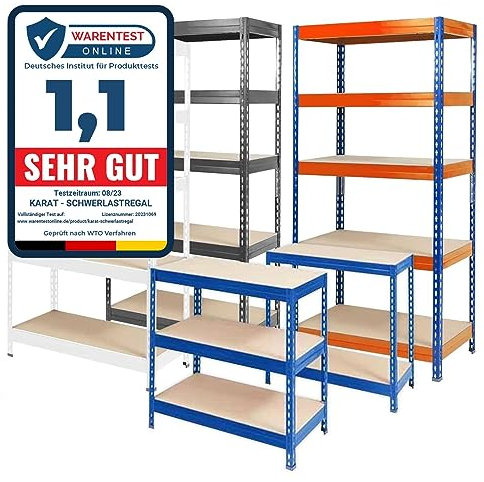 KARAT schwerlastregal - Steckregal, Kellerregal, Lagerregal, Werkbank - Traglast bis 1250 kg - Schnelle Montage & Standsicher (Anthrazit-Grau, 220 x 120 x 60 cm)