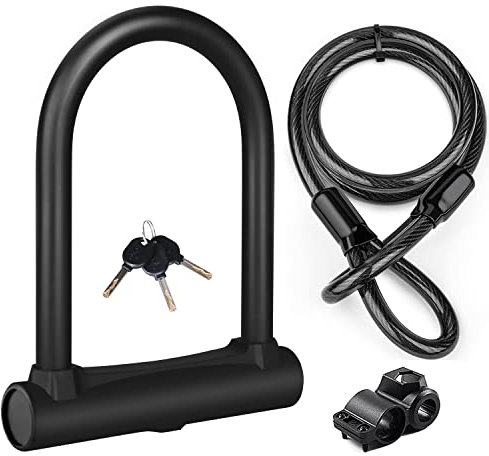 keabys Mittelgroßes Fahrrad-U-Schloss, U-förmiges Fahrradschloss für Motorradrad, 16 mm Fahrradschlösser, robust, diebstahlsicher, Schloss mit Schlüsseln und Halterung für Roller, Rennrad