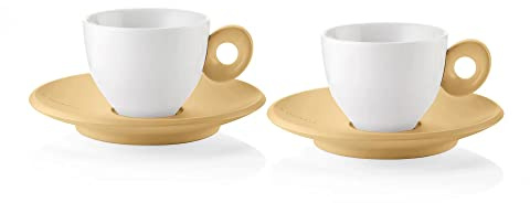 Set 2 Tazzine Caffè con Piattino Everyday Guzzini 081700211 Porcellana Bianco Giallo Senape Lavastoviglie