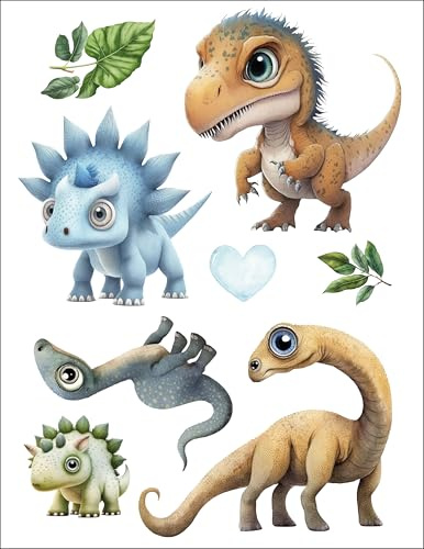 Bügelbilder Set für Textilien DIN A4 Kinder Mädchen Jungen Dino Einhorn Waldtiere Aufbügelbild zum aufbügeln verschiedene Designs Aufbügler Transferbilder (1- Dinosaurier)