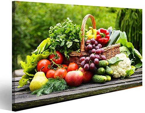 islandburner Prime Bild auf Leinwand Korb mit Obst und Gemüse Poster, Leinwandbild, Wandbilder