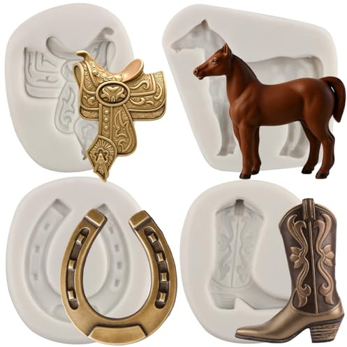 MYPRACS Set di 4 Stampi in Silicone a Forma di Ferro di Cavallo e Zoccolo per Fondente, Cowboy, Caramelle e Pasta