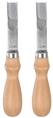 QUARKZMAN 2uds Cuero Borde Biseladores 12mm Ancho Boca Inoxidable Acero Skiver Cuero Herramienta Cuero Borde Rebajado Biselador con Madera Mango para Adelgazamiento Elaboración