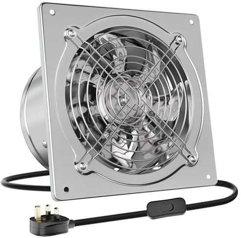 HG Power 200mm Kitchen Exhaust Fan 980m³/h Stainless Steel Ventilation Fan with UK Plug Low Noise Extractor with Backdraft Damper for Home Bathroom Garage, Silver