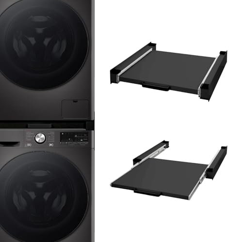 STADO® | Verbindungsrahmen mit ausziehbarer Ablage für Waschmaschine und Trockner | Rutschfester Zwischenbausatz Universal Zwischenbaurahmen 60x55cm (Schwarz, Zwischenbaurahmen mit Ablage)