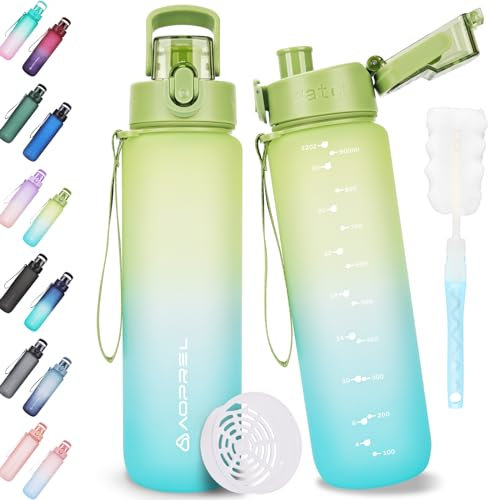 AOPREL Trinkflasche 1l, Trinkflasche Sport Tritan & BPA-Frei Wasserflasche Mit Filter und Bürste, Auslaufsicher Sportflasche Für Fitness, Wandern, Camping, Schule und Büro