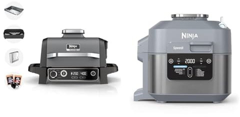 Ninja Woodfire Electric BBQ Grill & Smoker, 7-in-1 Outdoor Barbecue Grill & Air Fryer, Roast, Bake & Speedi 10-in-1 Rapid Multi Cooker and Air Fryer, 5.7L, Meals for 4 in 15 Minutes, 10 Functions