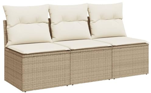 vidaXL Gartensofa mit Kissen 3-Sitzer, Sofa mit Staufach unter Sitzfläche, Terrassensofa mit abnehmbarem waschbarem Bezug, Gartenmöbel Terrassenmöbel, Beige Poly Rattan