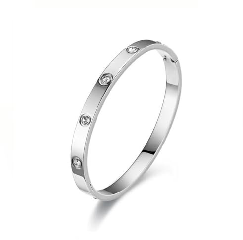 NTRUXZP Schmuck Damen Armreif Edelstahl Zirkonia einfacher Stil Liebe Armband 6mm breit mit Schließe Armspange Gravur Schmuck Damen