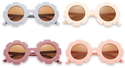 Zyael Toddler Sunglasses - 4 Pairs Flower Kids Round Sunglasses, Colorful Fashion Glasses, Cute Sunflower UV 400 Protection Flexible Frame for Boys Girls Outdoor Sports