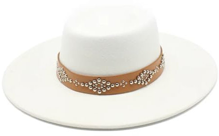 Pegsmio Fedora-Hüte für Damen, 9,5 cm breite Krempe, Filzhut, Panama, Kirche, Herren, Jazz-Hut, weiß, 6 7/8/7 1/8