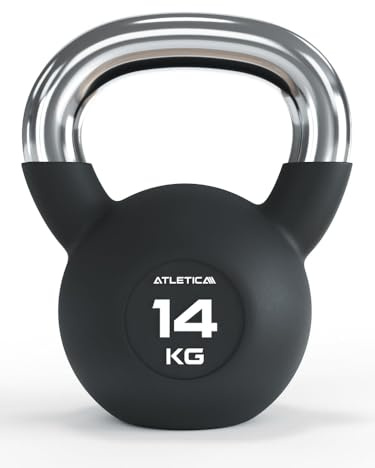 ATLETICA Kettlebell 14kg, Gummiert mit Chromgriff | 4 - 32 kg Gewichtsbereich, Hochwertige Stahllegierung, Studioqualität, Funktionelles Ganzkörpertraining