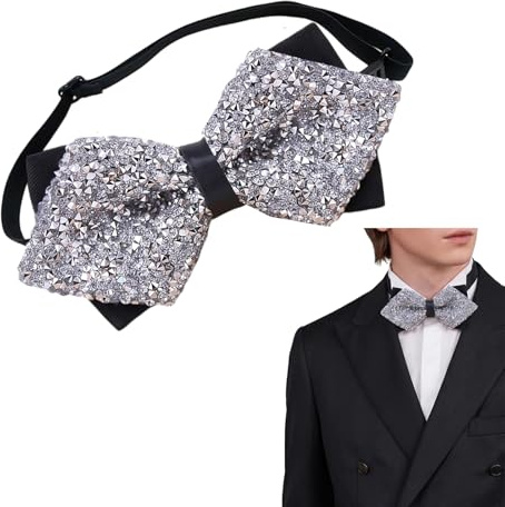 Papillon da uomo con strass, regolabile e pre-annodato, con strass scintillanti, papillon intarsiato per feste di nozze e banchetti
